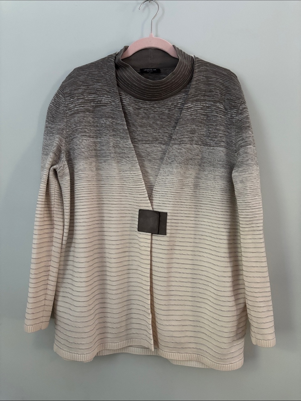 Lafayette 148 NY 100% Wool Ombré Stripe Magnetic Cardigan Set Plus Size XL 1X
